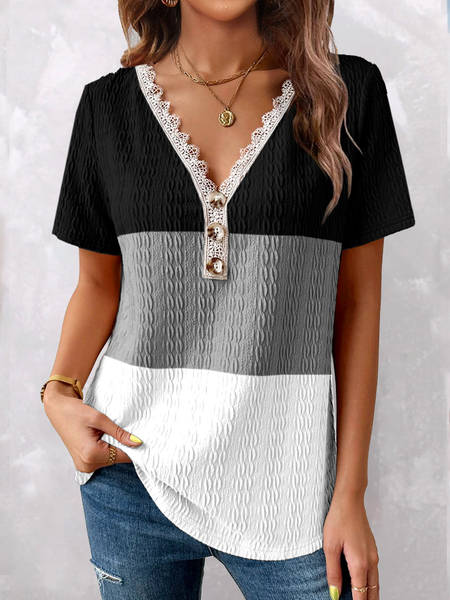 

Loose Knitted Casual Buttoned T-Shirt, Multicolor, T-Shirts