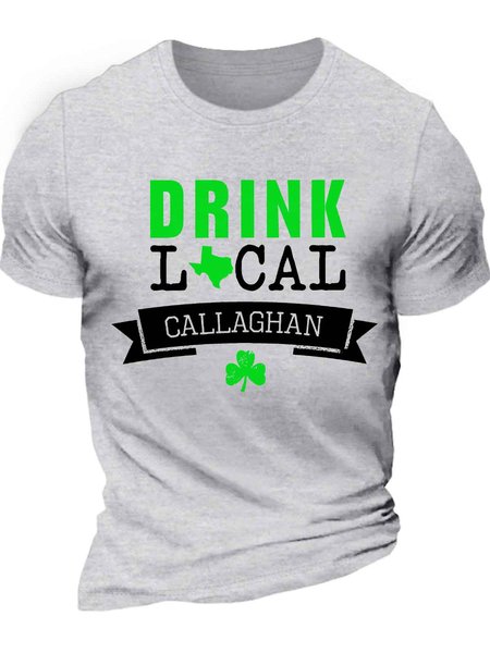 

Men's Drink Callaghan St. Patrick's Day Funny Graphic Printing Casual Cotton T-Shirt, Light gray, T-shirts