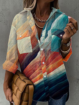 

Ombre Casual Shirt Collar Blouse, Multicolor, Shirts & Blouses