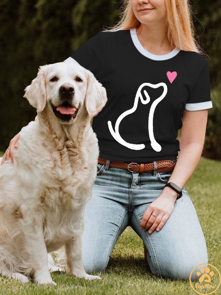 

Lilicloth X Funnpaw Women's Casual And Simple Dog Print T-Shirt, Black, T-shirts