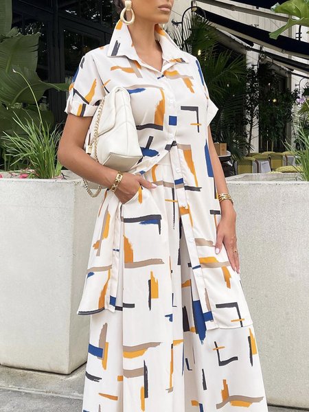 

Shirt Collar Regular Fit Urban Short Sleeve Blouse, Yellow, Blouses and Shirts
