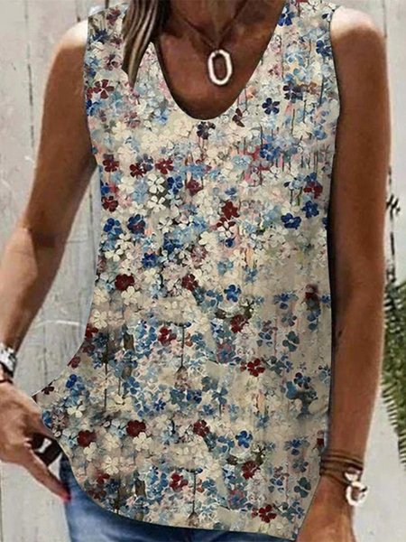 

Casual Disty Floral Tank Top, Apricot, Tanks & Camis