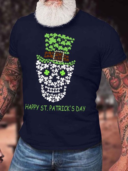 

Men's St. Patrick's Day Funny Graphic Printing Skull Cotton Casual T-Shirt, Purplish blue, T-shirts