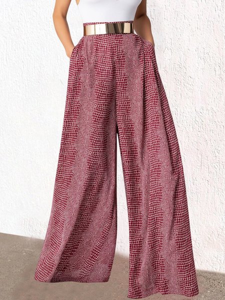 

Geometric Vacation Pockets Fashion Wide Leg Pants, Red, Pants
