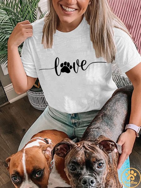 

Lilicloth X Funnpaw Women's Dog Love, Dog Love Saying With Dog Paw, Dog Lover Casual T-Shirt, White, T-shirts