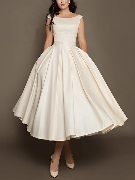 

Elegant Regular Fit Plain Midi Wedding Guest Dress, As picture, Cocktail Dresses