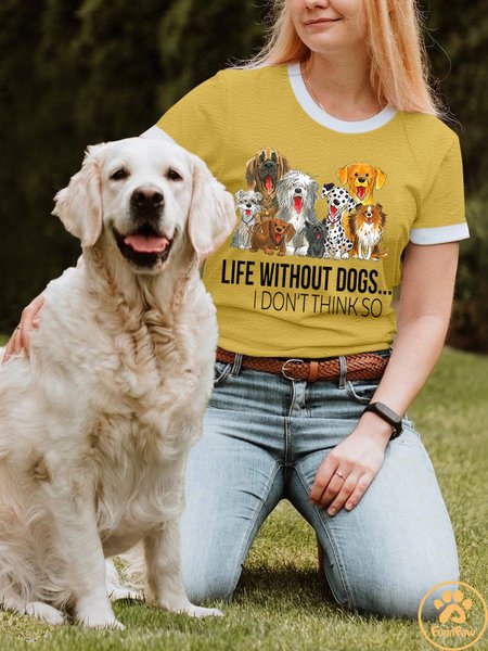

Lilicloth X Funnpaw Women's Life Without Dogs I Dont Think So Funny Dogs Lovers Gift T-Shirt, Yellow, T-shirts