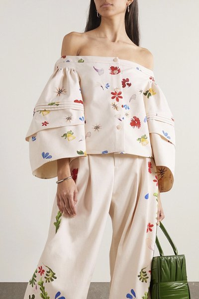 

Floral Regular Fit Elegant Cold Shoulder Blouse, Off white, Blouses and Shirts