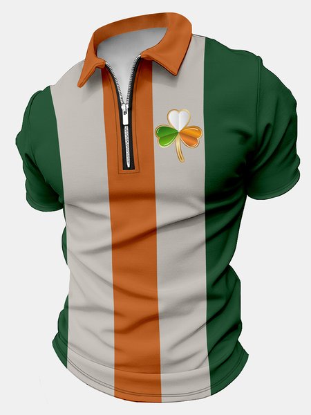 

Men's St. Patrick's Day Printing Polo Collar Regular Fit Casual Four-Leaf Clover Polo Shirt, As picture, T-shirts