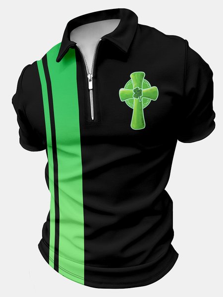 

Men's St. Patrick's Day Printing Four-Leaf Clover Polo Collar Casual Polo Shirt, As picture, T-shirts