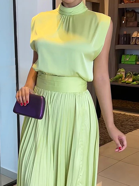 

Plain Elegant No Elasticity Stand Collar Sleeveless Loose Tank Top, Green, Tanks and Camis