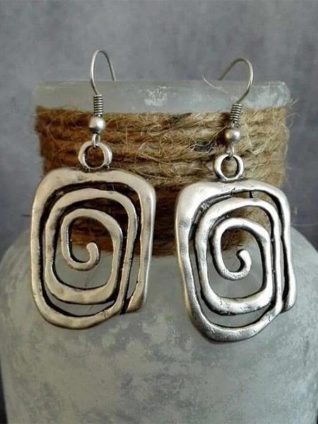 

Ethnic Style Line Pattern Distressed Dangle Earrings Vintage Jewelry, Silver, Earrings