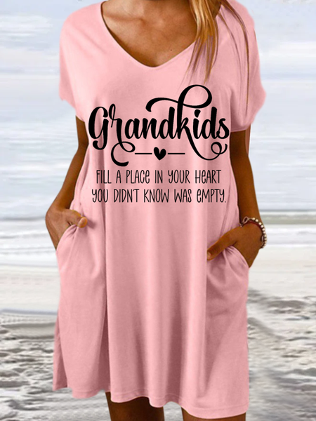 

Women's Funny Grandkids Fill A Place In Your Heart You Didn't Know Was Empty Casual V Neck Dress, Pink, Dresses