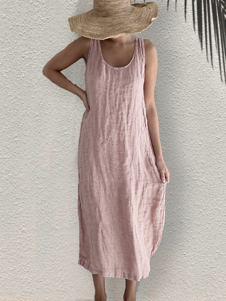 

Cotton And Linen Casual Loose Dress, Nudepink, Dresses