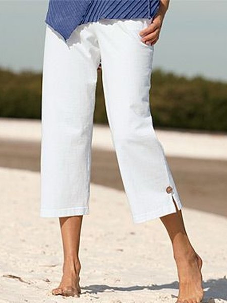 

Plus Size Casual Loose Plain Cotton Pants, White, Pants