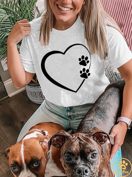 

Lilicloth X Funnpaw Women‘s Dog Paw Heart Crew Neck Text Letters T-Shirt, White, T-shirts