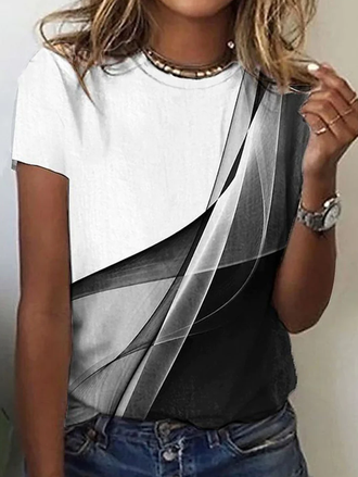 

Loose Printing Color Block Casual T-Shirt, Multicolor, T-shirts