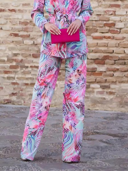 

Elegant Abstract No Elasticity Fashion Pants, As picture, Pants