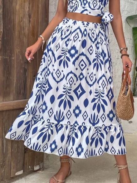 

Casual Loose Geometric Skirt, Blue, Skirts