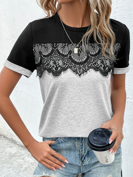 

Casual Crew Neck Lace T-Shirt, Multicolor, T-Shirts