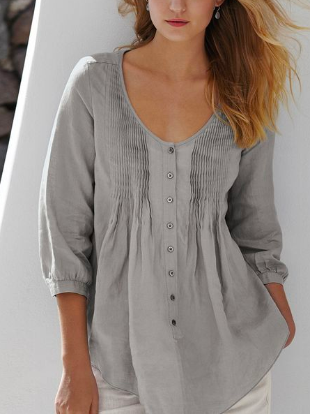 

Plain Loose Vacation Blouse, Gray, Blouses & Shirts