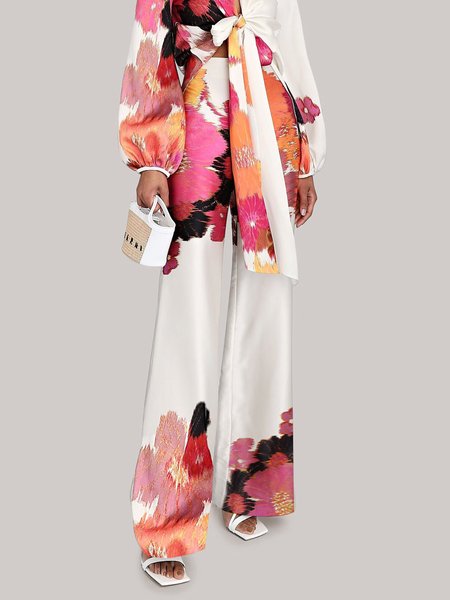 

Vacation Regular Fit Random Print Pants, As picture, Pants