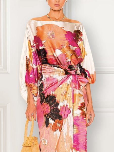 

Vacation Floral Cold Shoulder Loosen Shirt, Pink, Blouses and Shirts