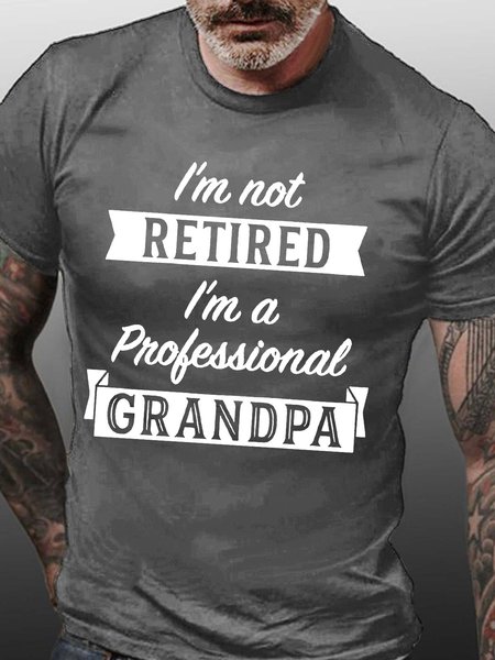 

Men’s I’m Not Retired I’m A Professional Grandpa Casual Crew Neck Regular Fit T-Shirt, Deep gray, T-shirts