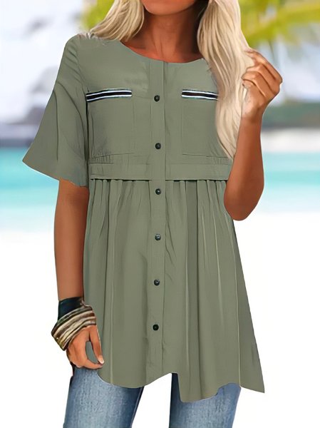 

Linen Casual Loose Blouse, Green, Blouses & Shirts