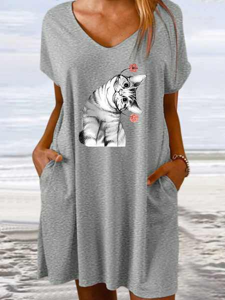 

Women’s Funny Cat Loose Casual Dress, Gray, Dresses