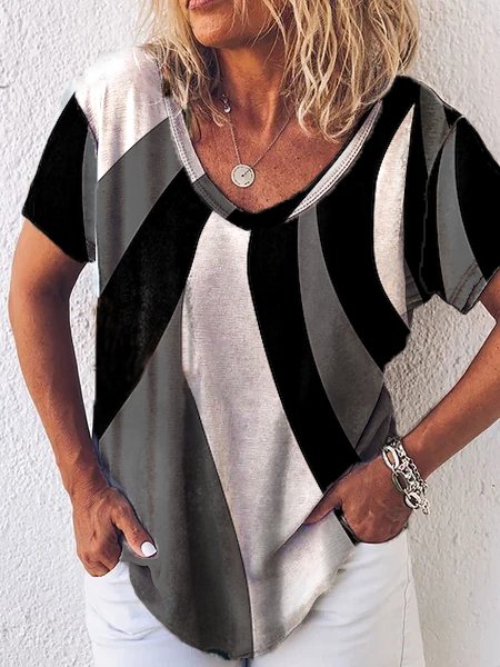 

Casual Color Block V Neck T-Shirt, Multicolor, T-Shirts