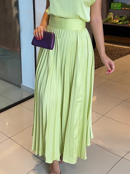 

Elegant Loose Plain Long Skirt, Green, Skirts
