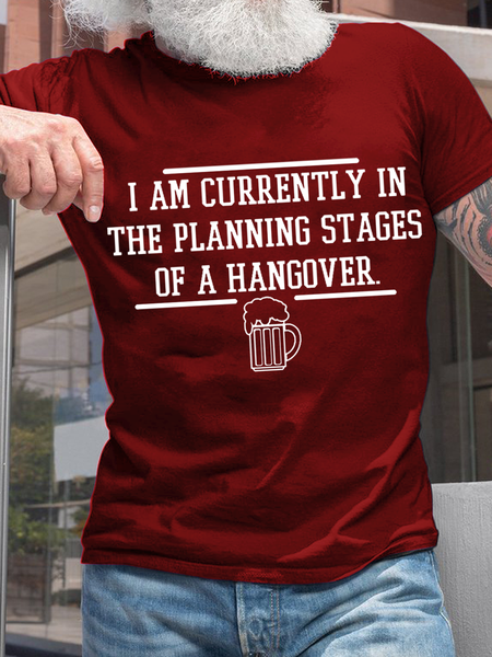 

Men's Funny Word I Am Currently In The Planning Stages Of A Hangover Casual Loose Text Letters T-Shirt, Red, T-shirts