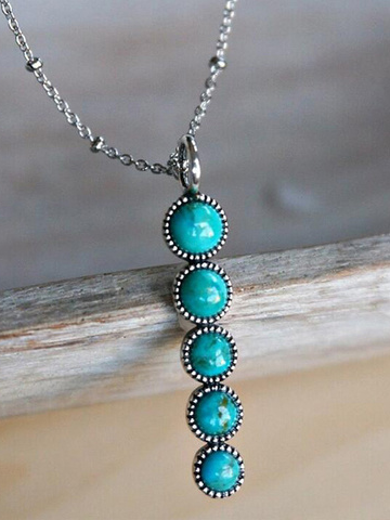 

Ethnic Natural Turquoise Geometric Pattern Pendant Necklace Vintage Jewelry, Silver, Necklaces