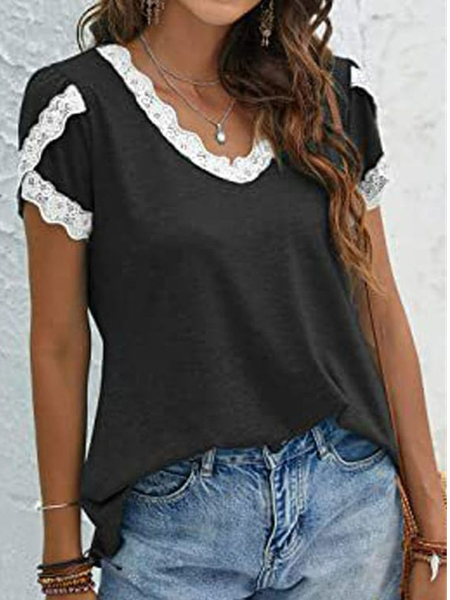 

Casual Plain V Neck T-Shirt, Black, T-Shirts