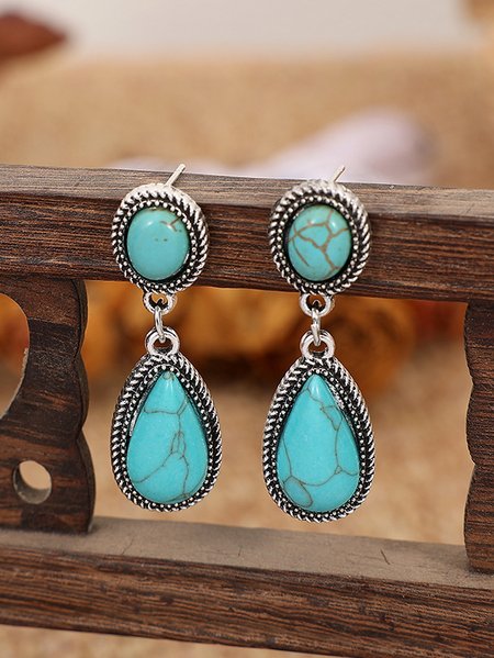 

Ethnic Vintage Natural Turquoise Earrings Vacation Beach Everyday Jewelry, Cyan, Earrings
