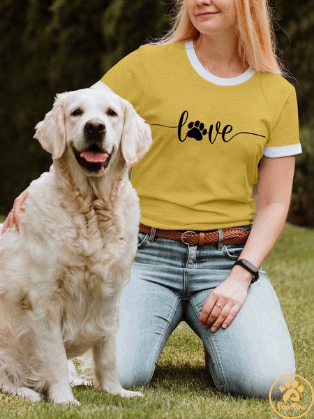 

Lilicloth X Funnpaw Women's Dog Love, Dog Love Saying With Dog Paw, Dog Lover Casual T-Shirt, Yellow, T-shirts