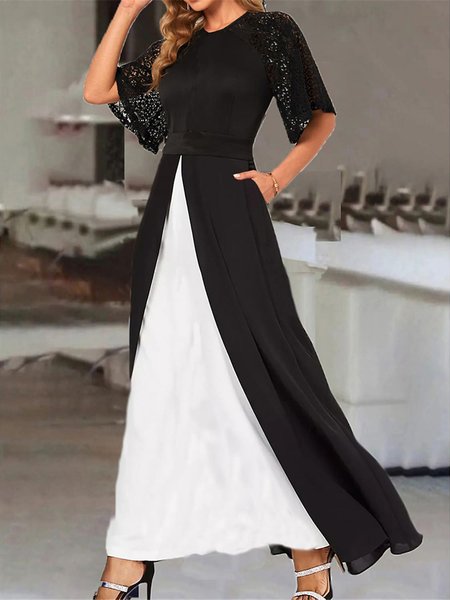 

Elegant Crew Neck Lace Plain Dress, Black, Formal Dresses