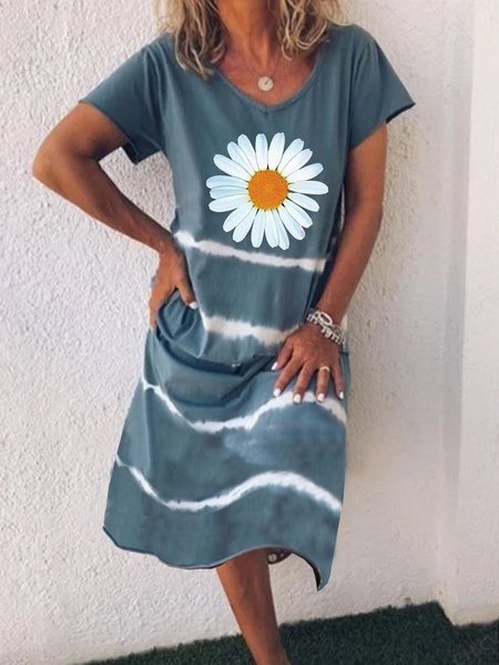 

Plus Size Floral Tie Dye Crew Neck Casual Loose Dress, Blue, Dresses