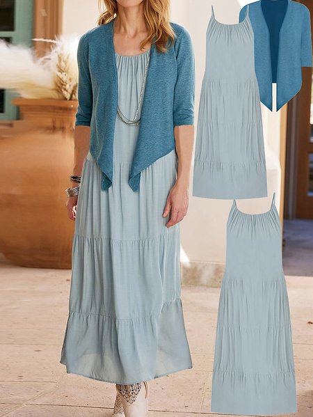 

Casual Crew Neck Loose Two-Piece Set, Dark blue, Dresses