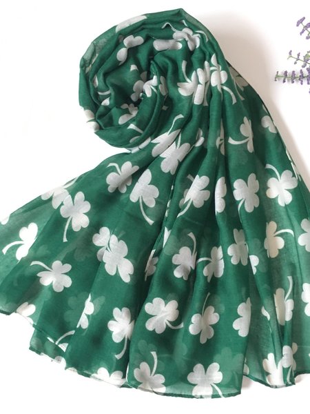 

St. Patrick Clover Hat Pattern Silk Scarves Holiday Party Accessories Irish Festival, Green, Women Scarves & Shawls