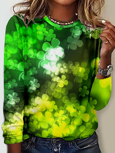 

Women’s St.Patrick’s Day Pattern Plants Casual Shirt, As picture, T-Shirts