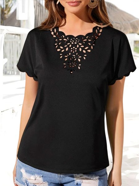 

Boho V Neck Floral T-Shirt, Black, T-Shirts