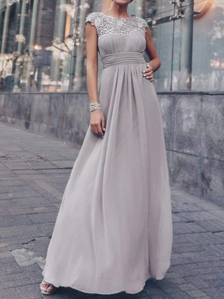 

Party Crew Neck Plain Loose Dress, Gray, Formal Dresses