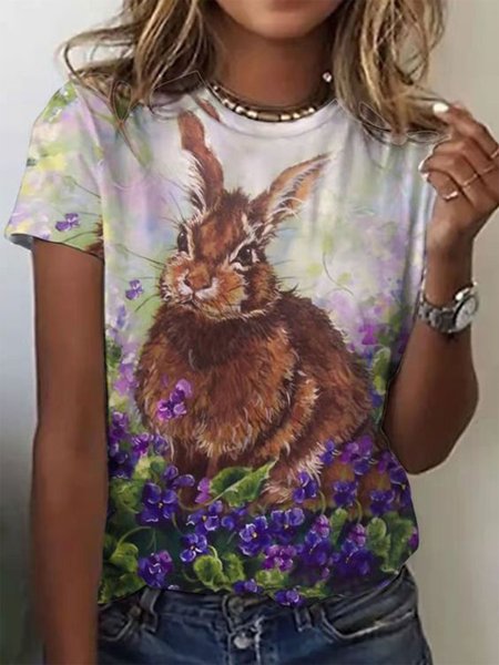 

Easter Loose Casual Crew Neck T-Shirt, Multicolor, T-Shirts