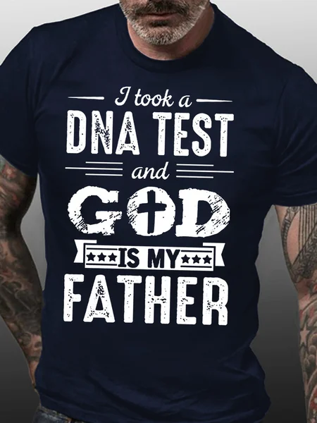 

Men's I Took a DNA Test and God Is My Father Jesus Christian God Faith Letters Crew Neck Casual T-Shirt, Dark blue, T-shirts