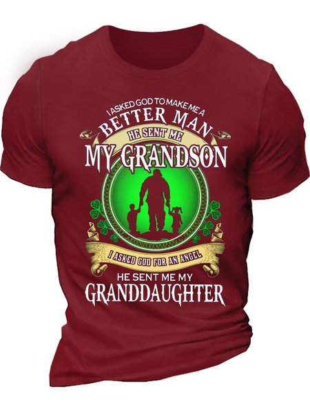 Men's I Asked God To Make Me A Better Man T shirt, Perfect Gift For Grandpa Shamrock St Patricks Day Casual Letters T Shirt