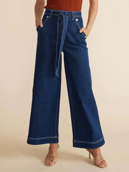 

Loose Urban Plain Wide leg Jeans, Blue, DENIM