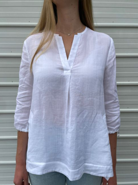 

Plain Linen V Neck Loose Shirt, White, Tunics