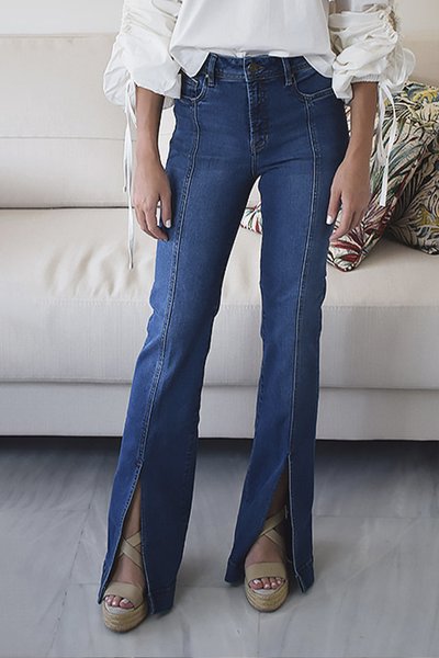 

Daily Casual Plain Denim Regular Fit Jeans, Blue, DENIM